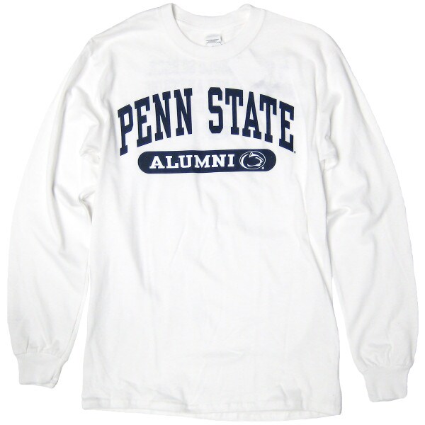 front of white long sleeve t-shirt with Penn State Alumni
